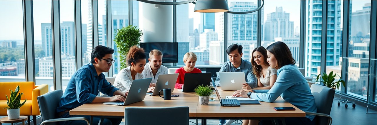 Kennesaw digital marketing agency team collaborating in modern office workspace