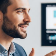 Male profile closeup explaining web marketing and design strategies.