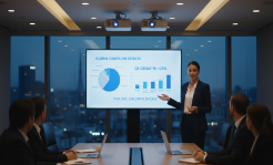 Professional marketing strategy overview with dynamic charts in a corporate setting.